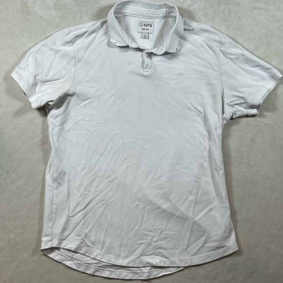 Cuts Clothing Large Curve Hem Slim Fit Classic White Performance Polo Shirt EUC - Picture 1 of 9